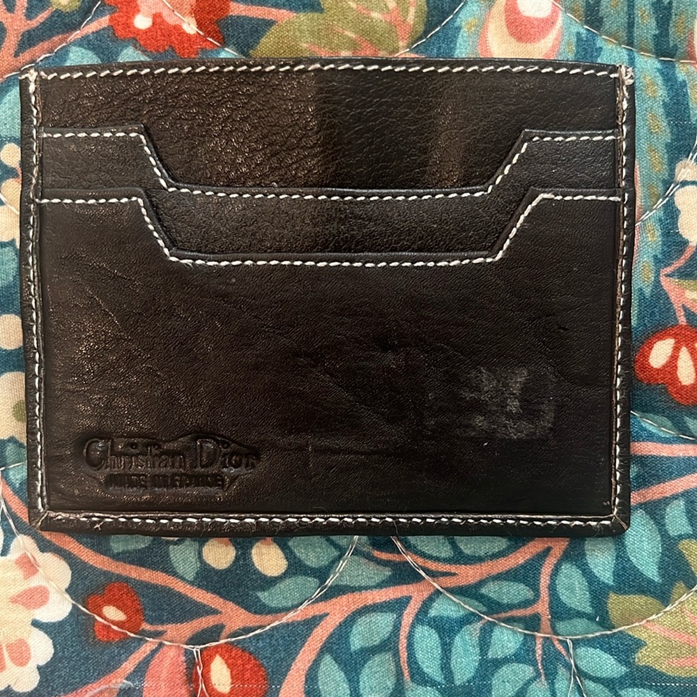 Vintage Christian Dior black leather card holder